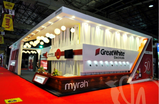 Beautiful exhibition stand designed by woodpeckersglobal for Greatwhite Electrical