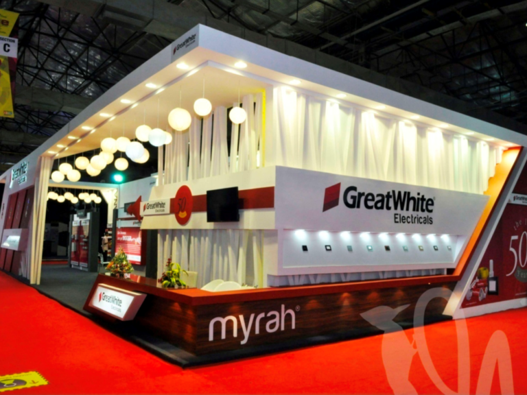 GreatWhite Electricals Beautiful exhibition stand designed by woodpeckersglobal for Greatwhite Electrical
