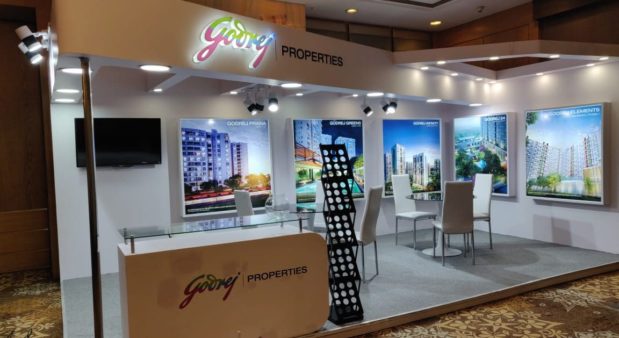 Exhibition stall design Godrej Properties by woodpeckersglobal