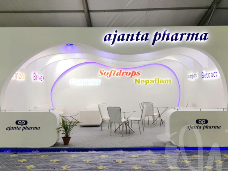 Ajanta pharma Exhibition Stand Design and Build by WoodpeckersGlobal