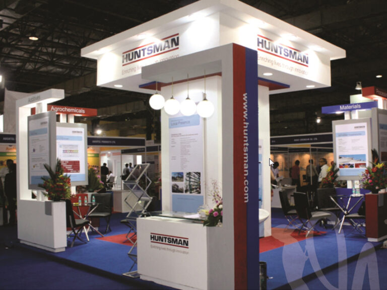 Huntsman 4 side open exhibition stall design