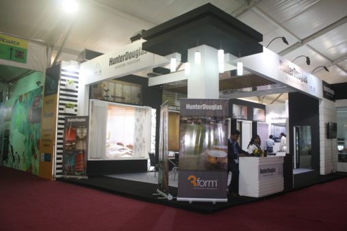 2 sided open exhibition booth for hunterdouglas by woodpeckersglobal