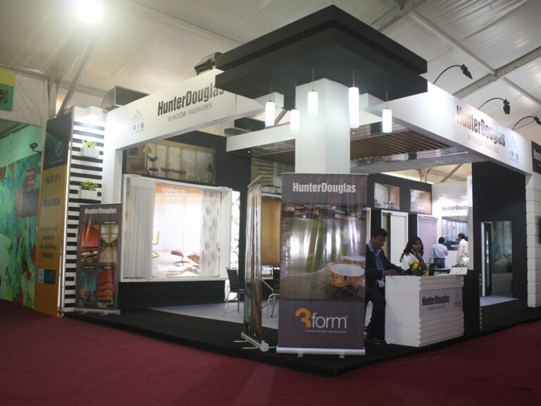 HUNTER DOUGLAS 2 sided open exhibition booth for hunterdouglas by woodpeckersglobal