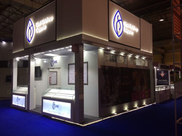 Hari Krishna Exports Exhibition stall design jewellery exhibition stall design, jewelry stall design, IIJS stall design