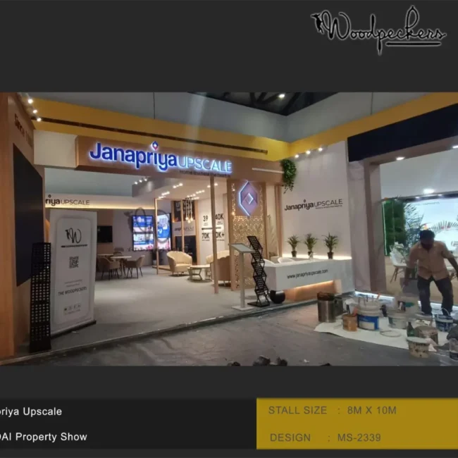 Exhibition stand fabrication process by Woodpeckers exhibition stand builders showcasing custom booth construction, precision engineering, and premium craftsmanship