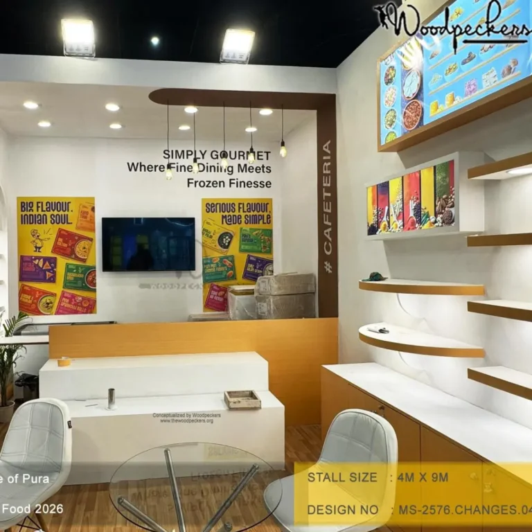 Exhibition stand fabrication process by Woodpeckers exhibition stand builders showcasing custom booth construction, precision engineering, and premium craftsmanship